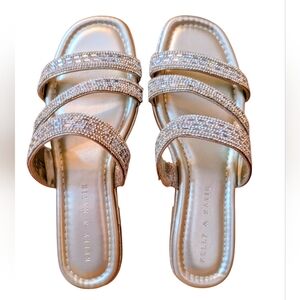 NEW Kelly & Katie Glitter Triple-Strap Gold Slide Sandals, NWOT